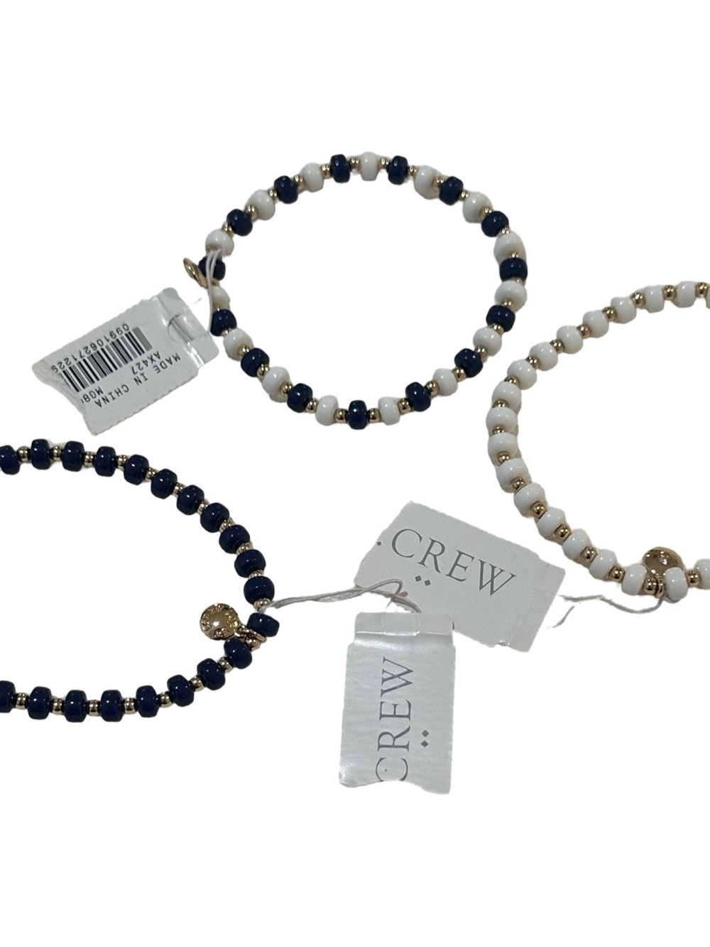 NWT J. Crew Factory Navy and White Beaded Stretch Bracelet Set of 3 - Picture 2 of 2